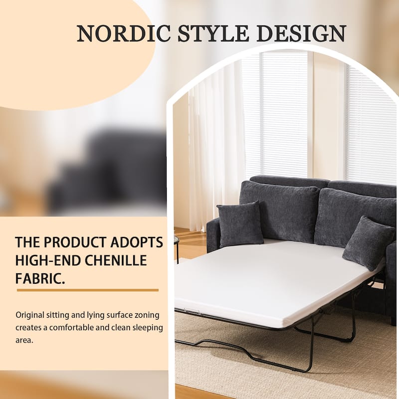 Sleeper Sofa Bed, Pull Out Couch with Mattress, 81.5" 2 Seater Upholstery Sectional Couches, Modern Linen Convertible Sofa