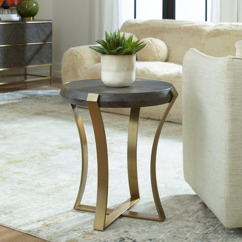 Uttermost Unite Brass Leg Wood Side Table - 23"W x 24"H x 23"D