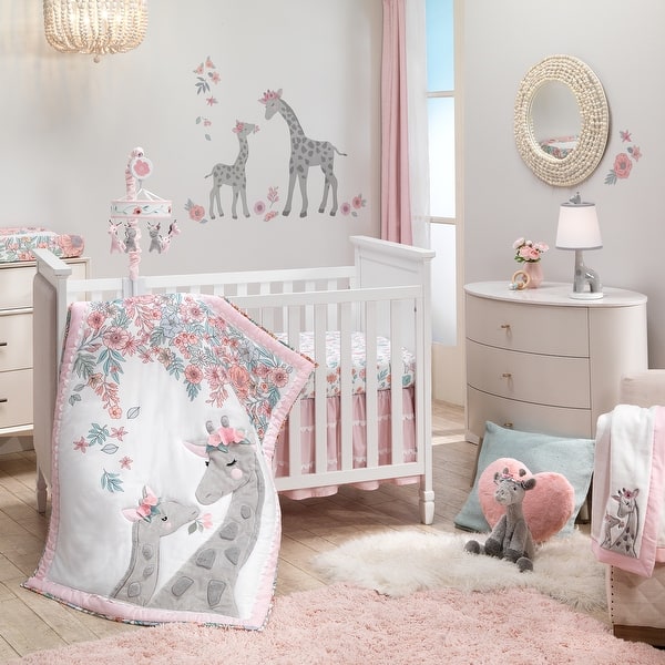 Lambs & Ivy Giraffe and a Half Pink/Gray Musical Baby Crib Mobile