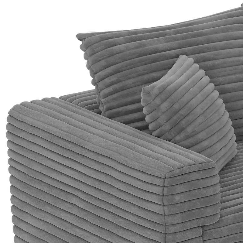 Modern Corduroy Fabric Upholstered Sectional Sofa with Ottoman
