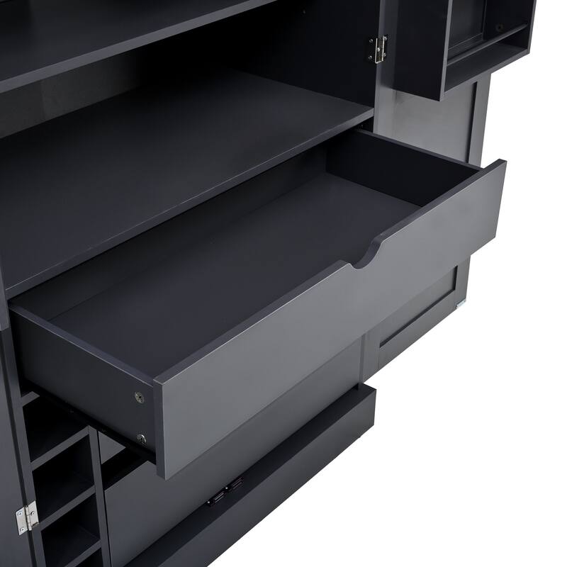 77" Tall Modern Shaker Kitchen Pantry with Wine Rack, Freestanding Storage Cabinet with Drawers & Door Shelves