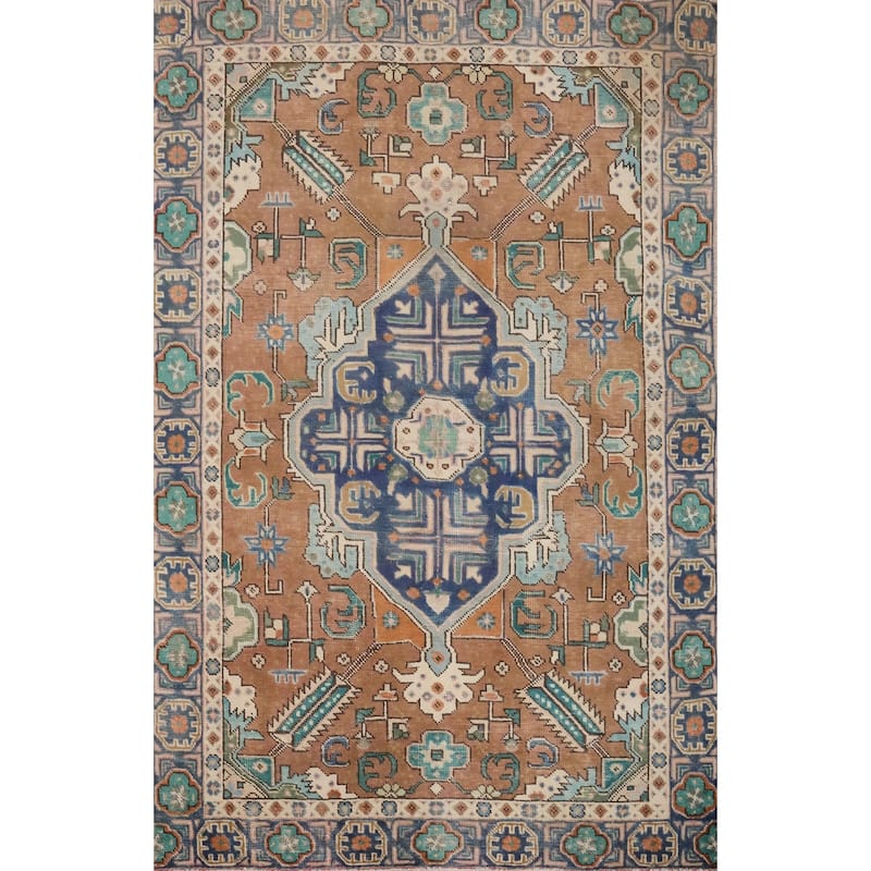 Hand Knotted Oriental 100% Wool Carpet Traditional Medallion Brown Tabriz Area Rug - 5' 10'' X 4' 2''