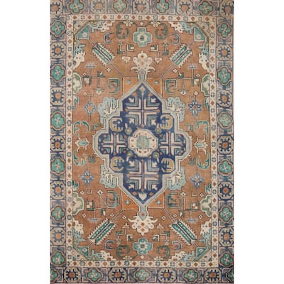 Hand Knotted Oriental 100% Wool Carpet Traditional Medallion Brown Tabriz Area Rug - 5' 10'' X 4' 2''