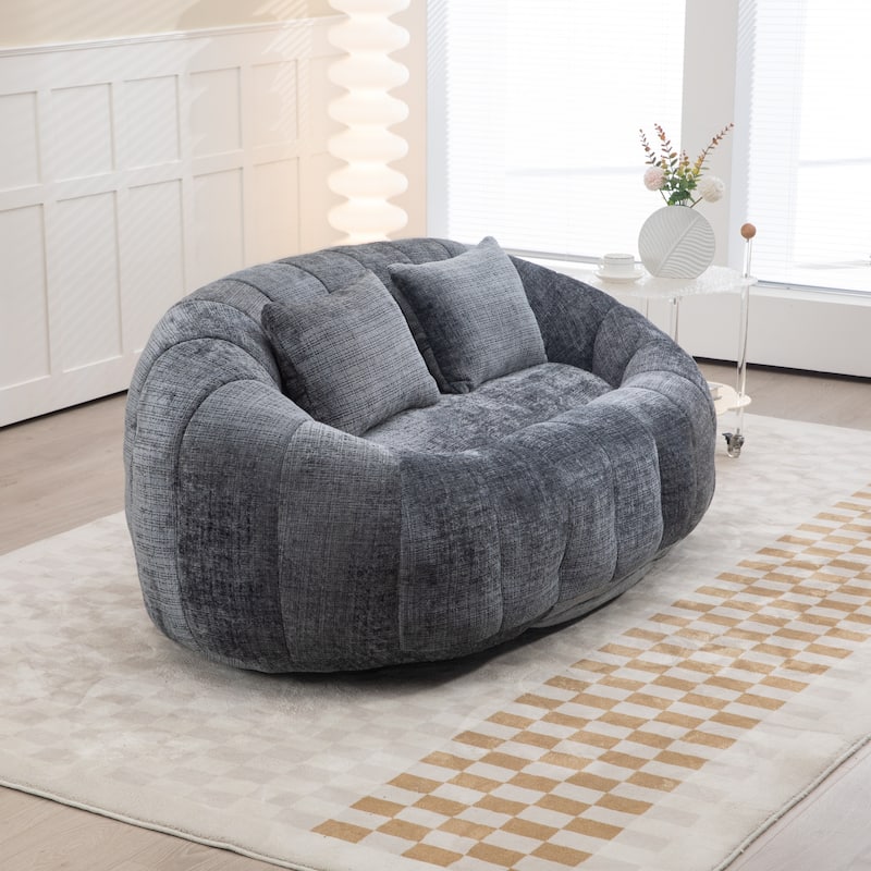 Modern Chenille 2-Seater Bean Bag Chair with 2 Pillows