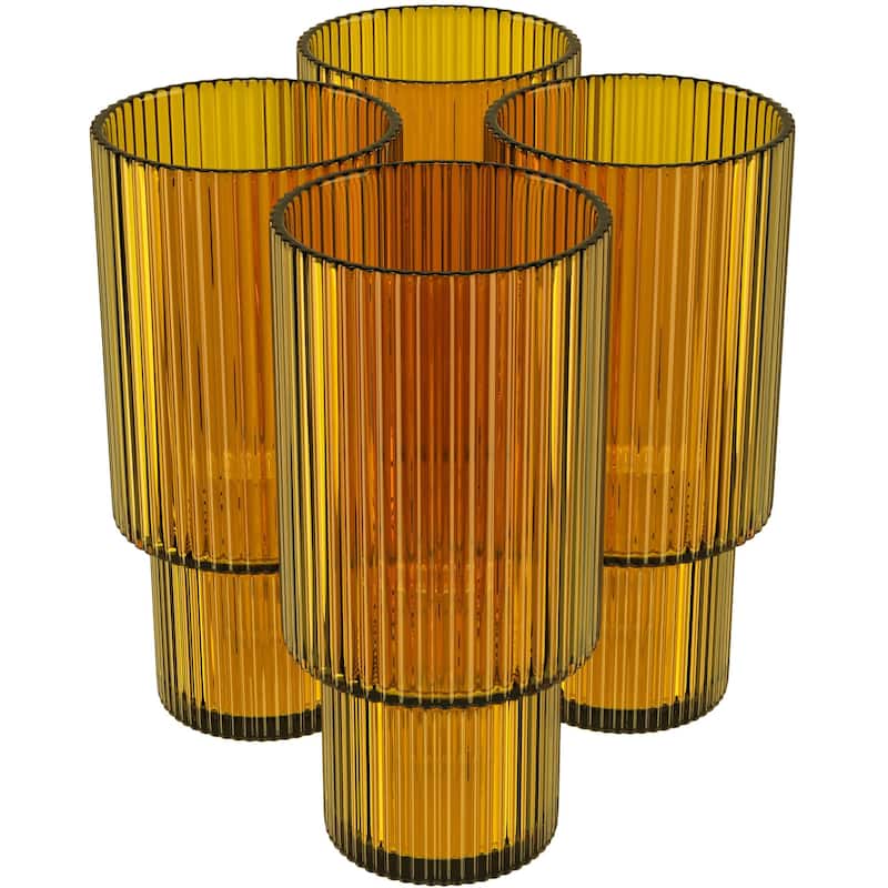 American Atelier Vintage Ribbed Fluted Glasses Set of 4 - 11 oz. - Amber