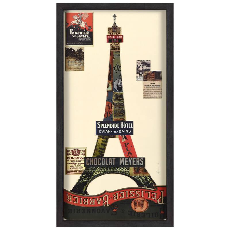 "Eiffel Tower" Alex Zeng's dimensional collage, under glass & a black shadow box frame