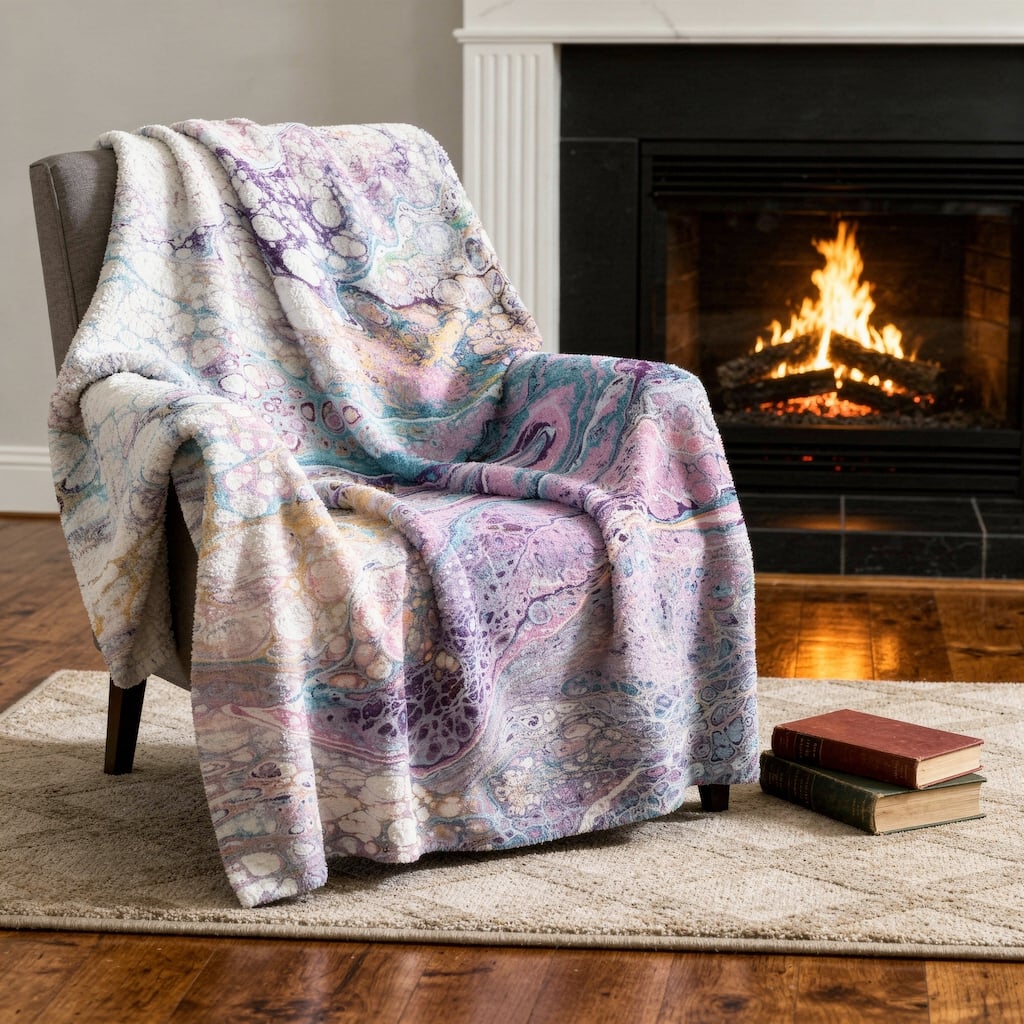 HomeRoots 50" X 70" Purple Ivory And Teal Abstract Microfiber Plush Throw Blanket