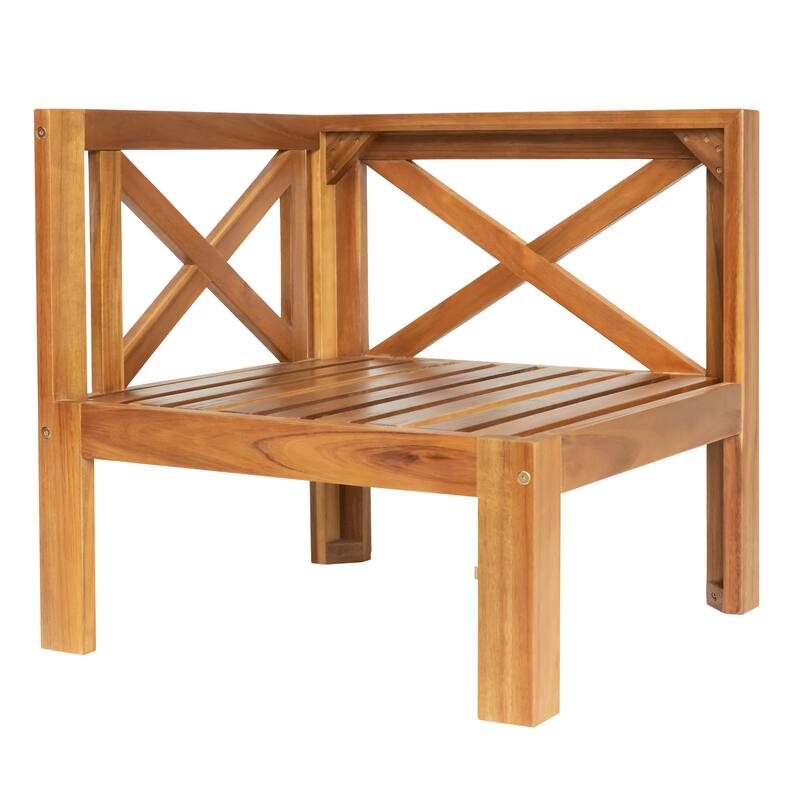 5-Piece Outdoor Patio Solid Wood Sectional Sofa with Coffee Table and Cushions