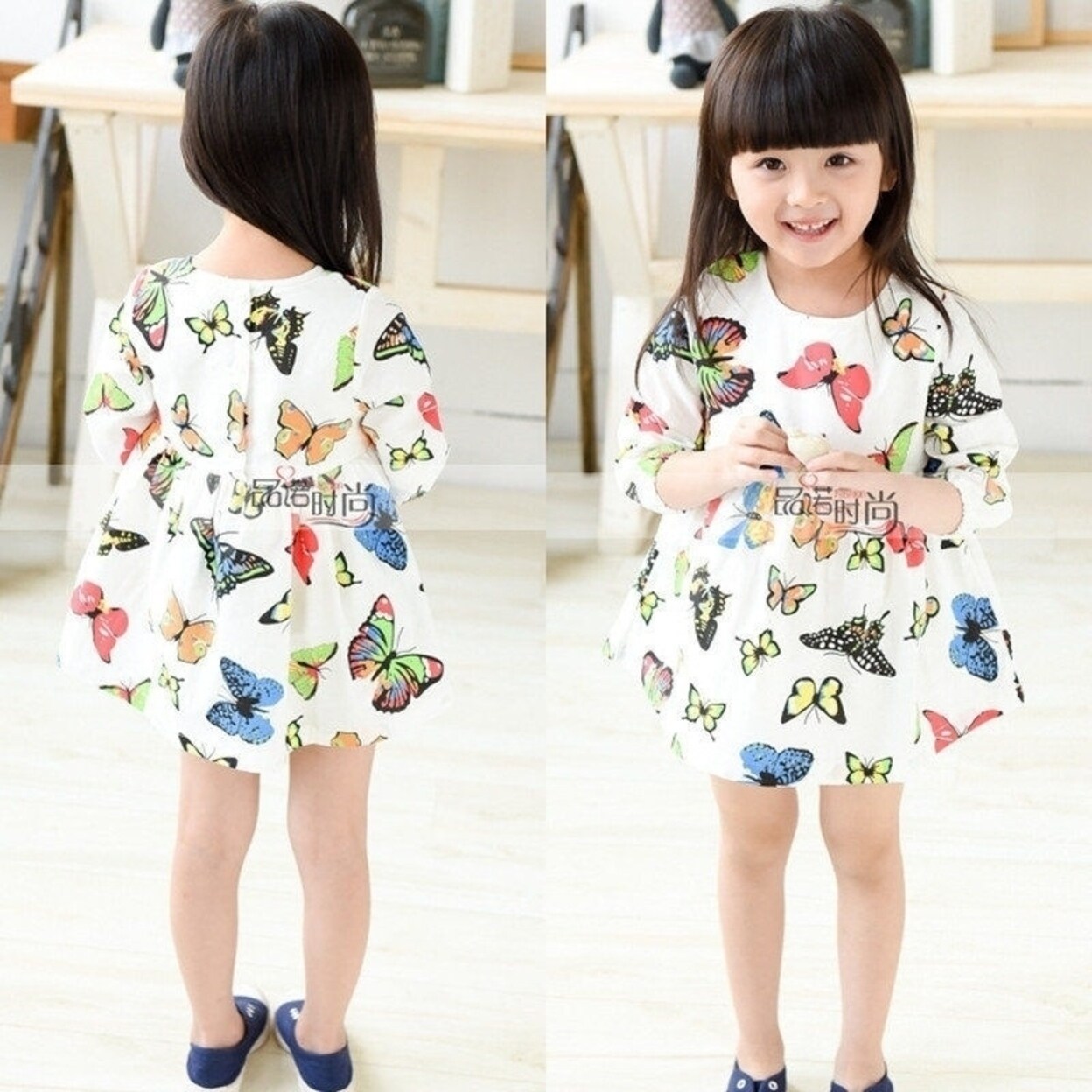 Shop Autumn Children Korean Fashion Butterfly Print Dress Girl