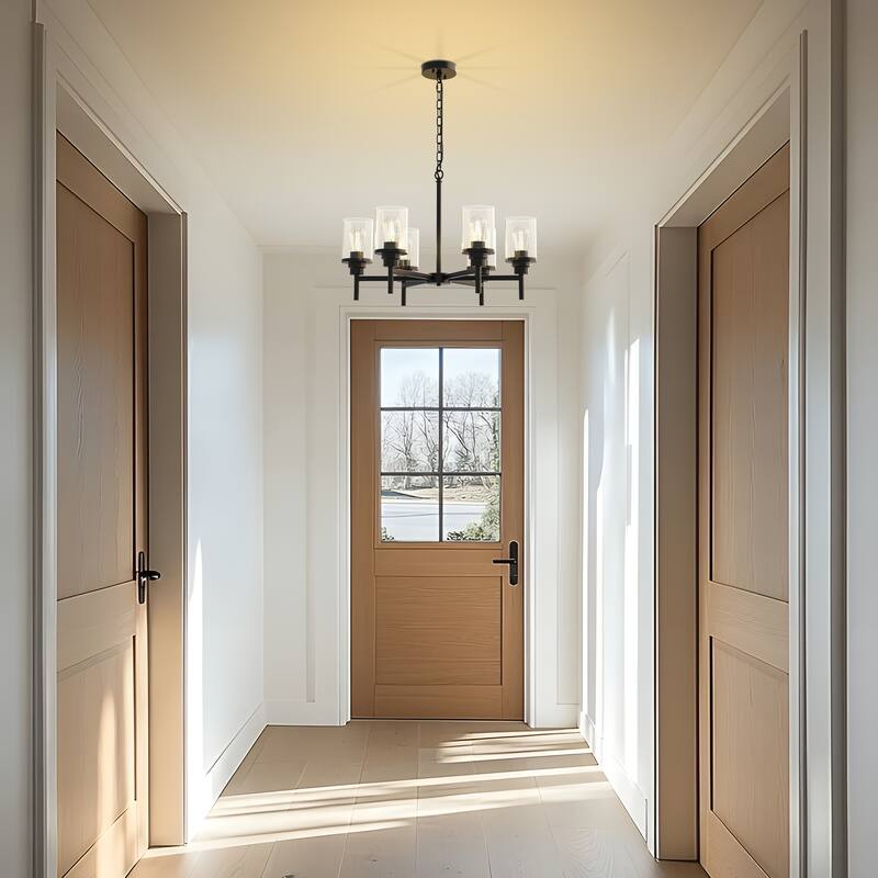 6-Light Matte Black Branch Chandelier, E26 Base, Clear Glass, No Bulbs