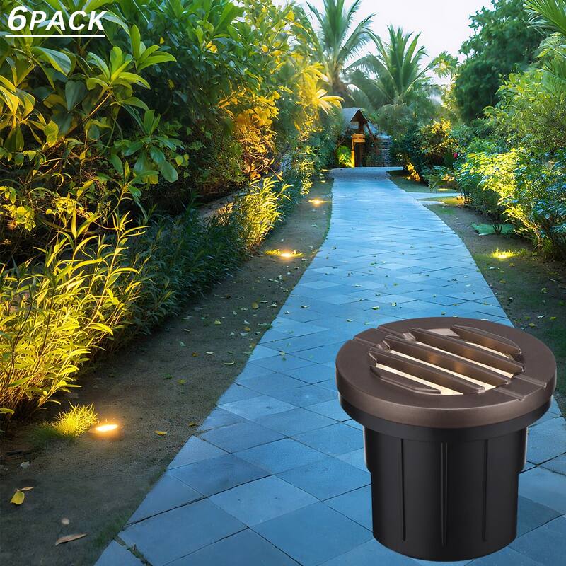 6 Pack LED In-Ground Well Lights, 6W Low Voltage Landscape Lighting - Grated