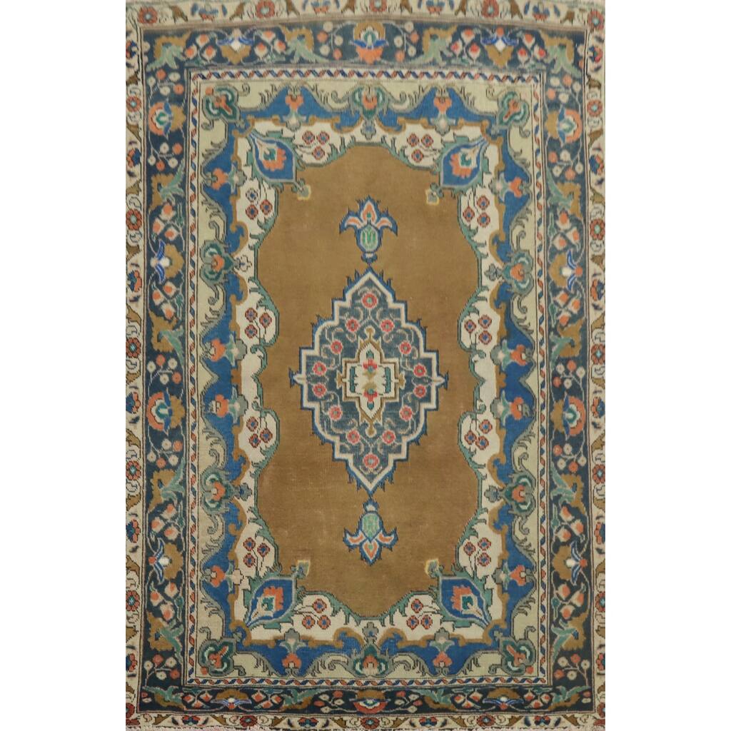 Hand Knotted Oriental 100% Wool Carpet Traditional Medallion Brown Tabriz Area Rug - 6' 6'' X 4' 4''