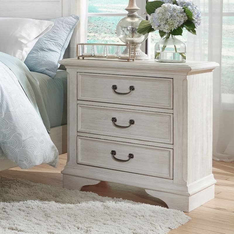 Bayside Antique White with Wire Brushing 3 Drawer Night Stand - 3-drawer