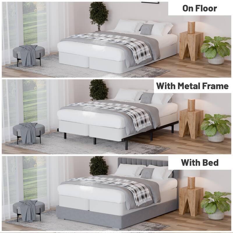 Onetan 8-Inch & 4-Inch Wooden Box Spring/Foundation Ideal for Mattress, No Assembly Needed, White.