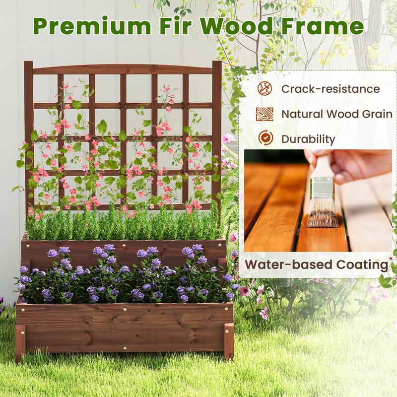 Gymax 2PCS Raised Garden Bed w/Trellis Drainage Holes Legs Twisting
