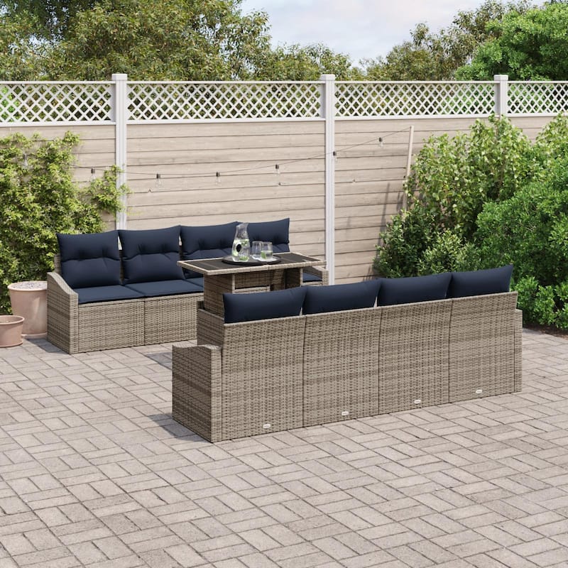 vidaXL 9 Piece Garden Sofa Set with Cushions - 91.7×24.4×27.2 - Grey
