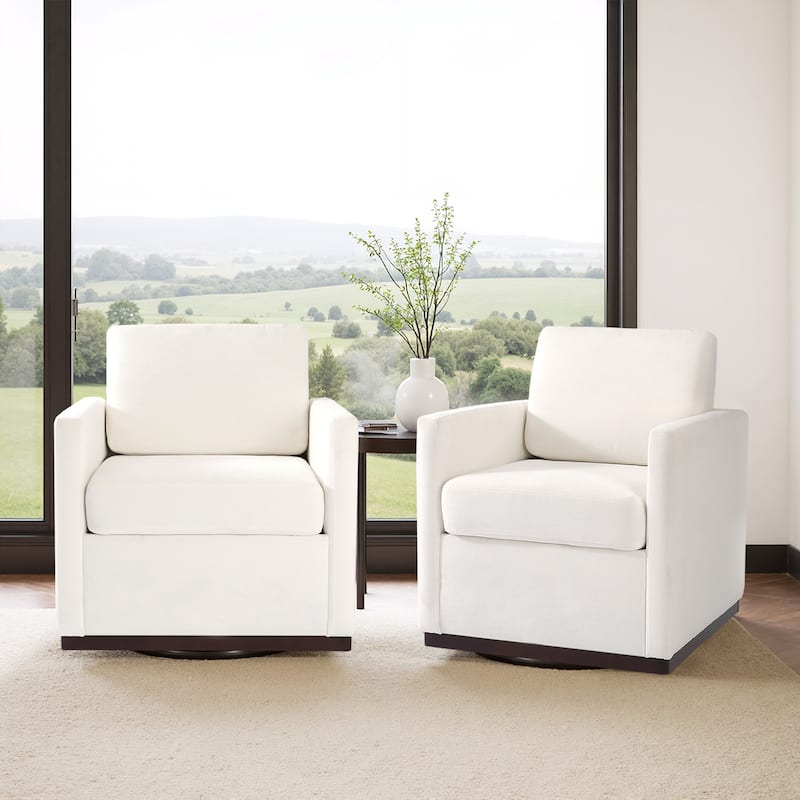 Cozy Swivel Armchair 360°Rotating Base Accent Chair Set of 2 - Beige