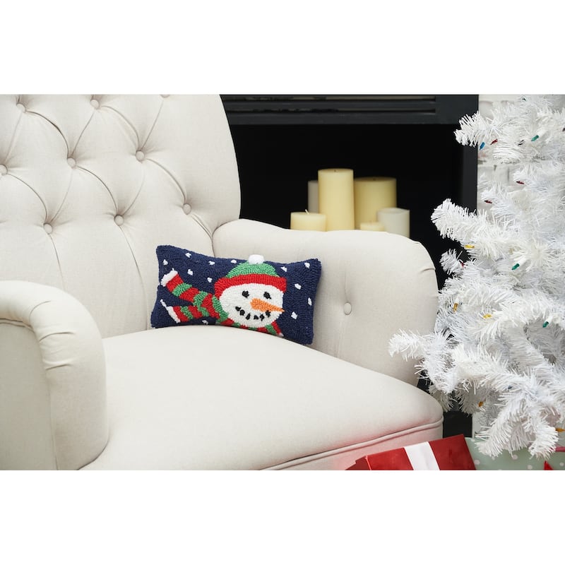 Winter Snowman Hooked Throw Pillow