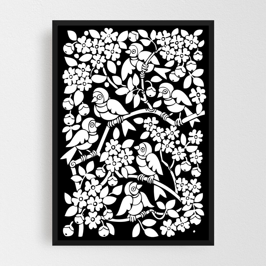 Black And White Black-and-white Floral Framed Wall Art Print