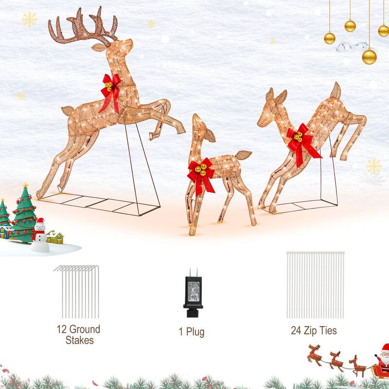 Costway 3 PCS Lighted Christmas Reindeer Family Set Holiday Decoration - See Details