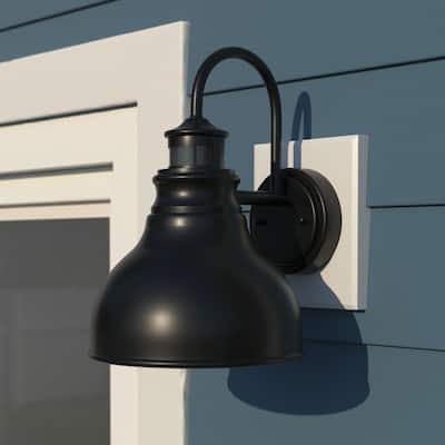Delano Bronze Dusk to Dawn Outdoor Wall Light - 9-in W x 13.25-in H x 11.25-in D