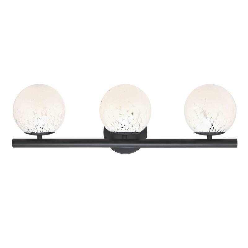 Crown Heights 25 in. 3-Light Matte Black Vanity LIght with White Art Glass Shades