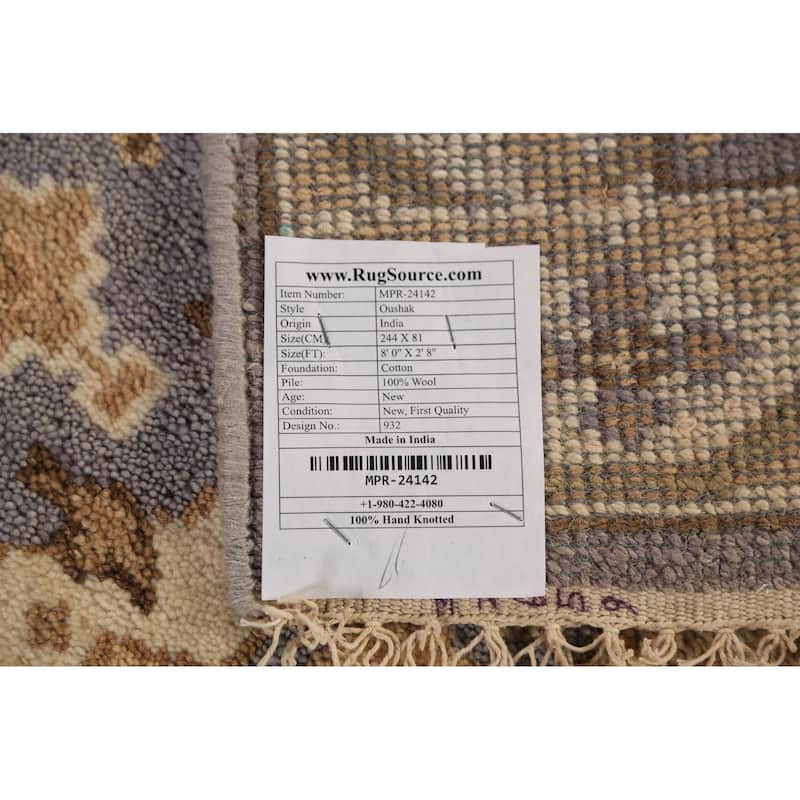All-Over Oushak Indian Runner Rug Hand-Knotted Wool Carpet - 2'8"x 8'0"