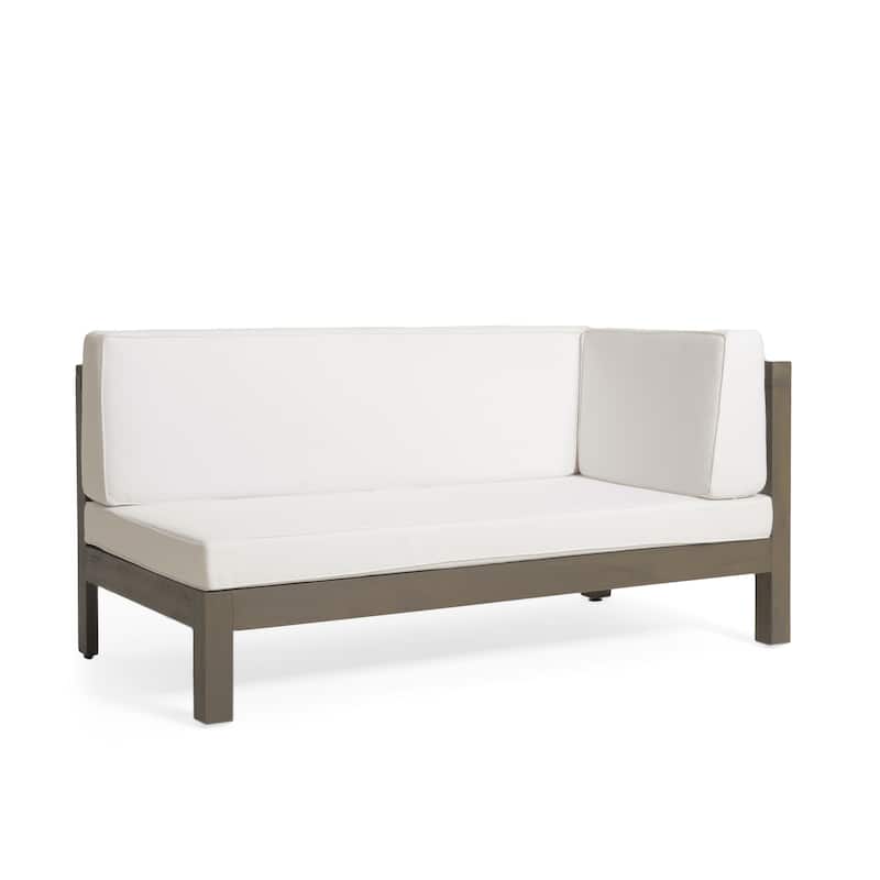 Roomfitters X-Back Corner Bench with Coffee Table, Outdoor Wooden Patio Sofa with Cushions for Garden or Porch