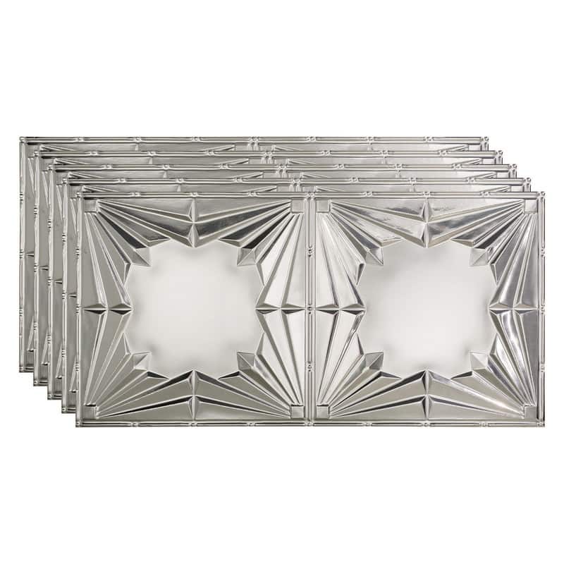 FASÄDE Art Deco Decorative Vinyl 2ft x 4ft Glue Up Ceiling Panel in Brushed Aluminum (5 Pack) - 5 Pack - Brushed Aluminum