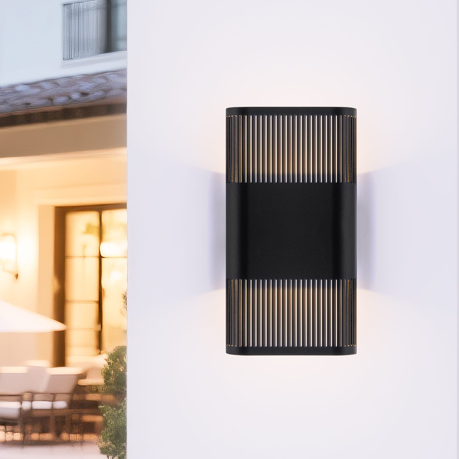 Dimmable LED Outdoor Wall Sconce IP54 Matte Black Slotted Metal Patio - 6 x 12 Inch(WxH)