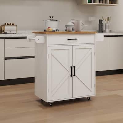 Kitchen Island Rolling Cart with Adjustable Shelves and Towel Rack