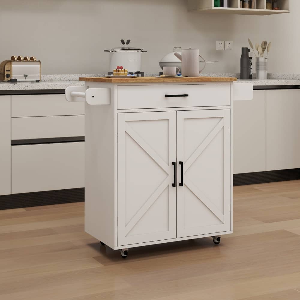 Kitchen Island Rolling Cart with Adjustable Shelves and Towel Rack