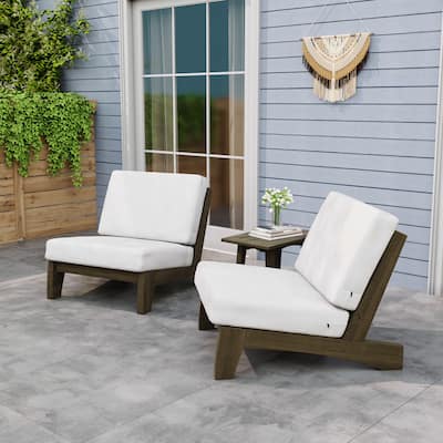 Teak Outdoor Armless Lounge Chair Set Loveseat with Cushions
