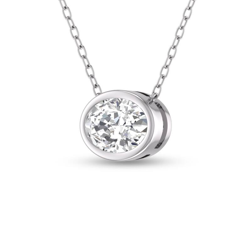 Marquee Lab Grown 1 Carat Oval Bezel Set Diamond Solitaire Pendant in 14K White Gold
