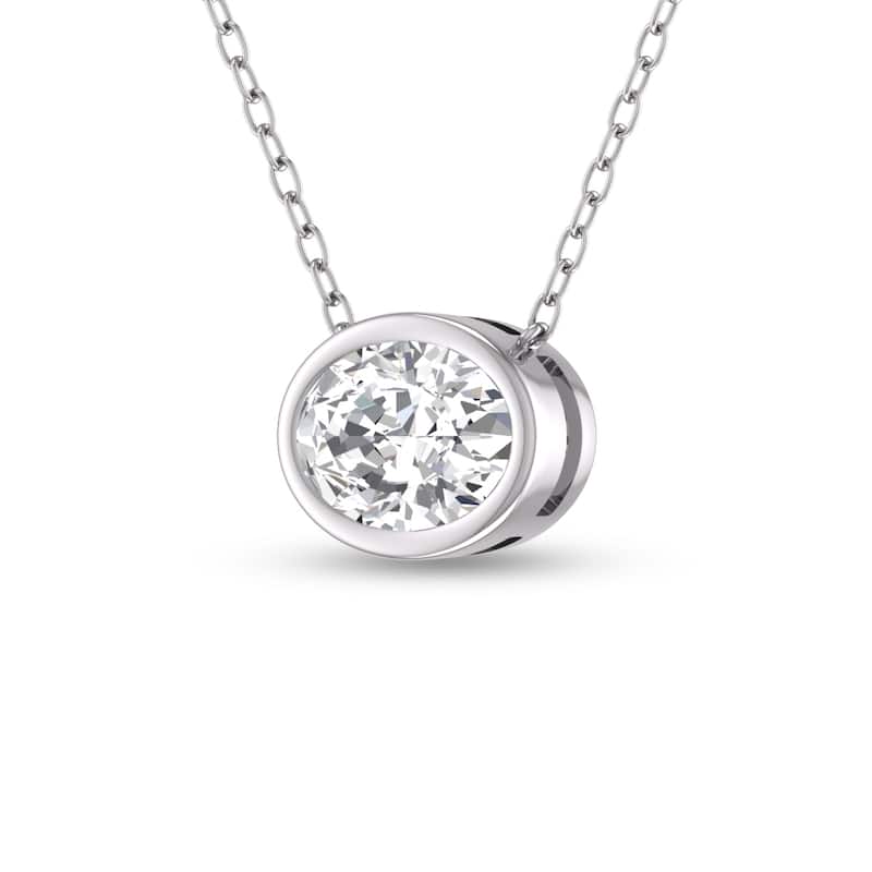 Marquee Lab Grown 3/4 Carat Oval Bezel Set Diamond Solitaire Pendant in 14K White Gold