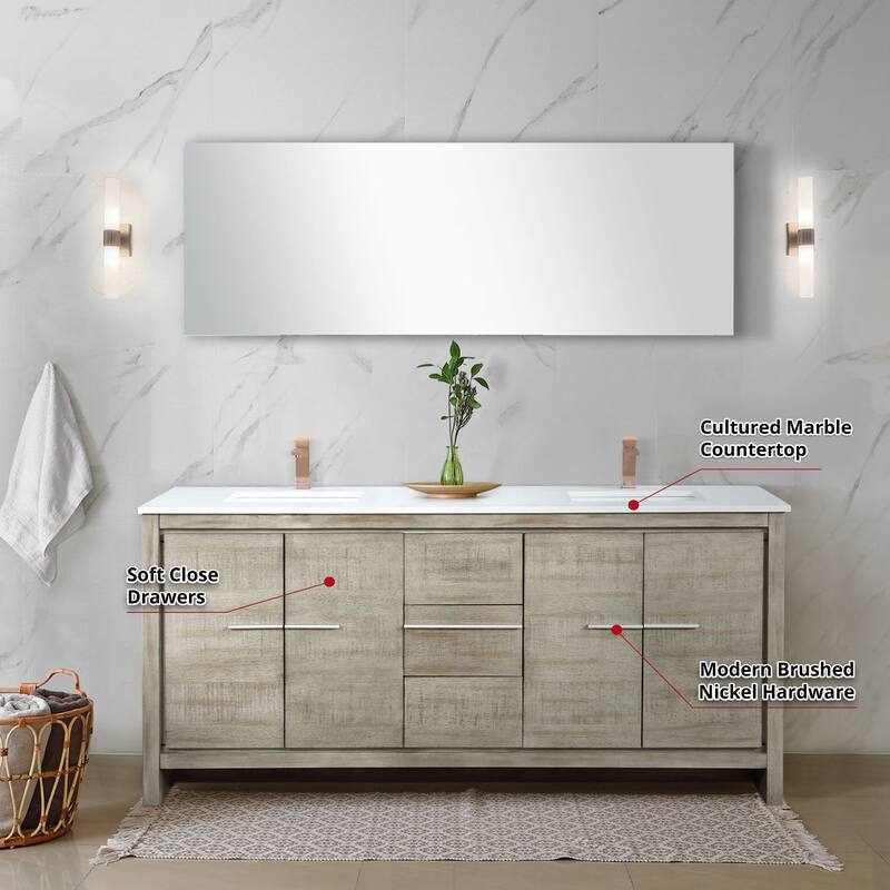 Lafarre Bath Vanity with Cultured Marble Top, Sink, Mirror and Rose Gold Faucet