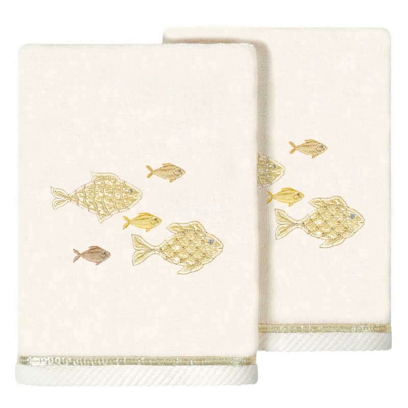 Authentic Hotel and Spa Turkish Cotton Figi 2PC Embellished Hand Towel Set - Beige