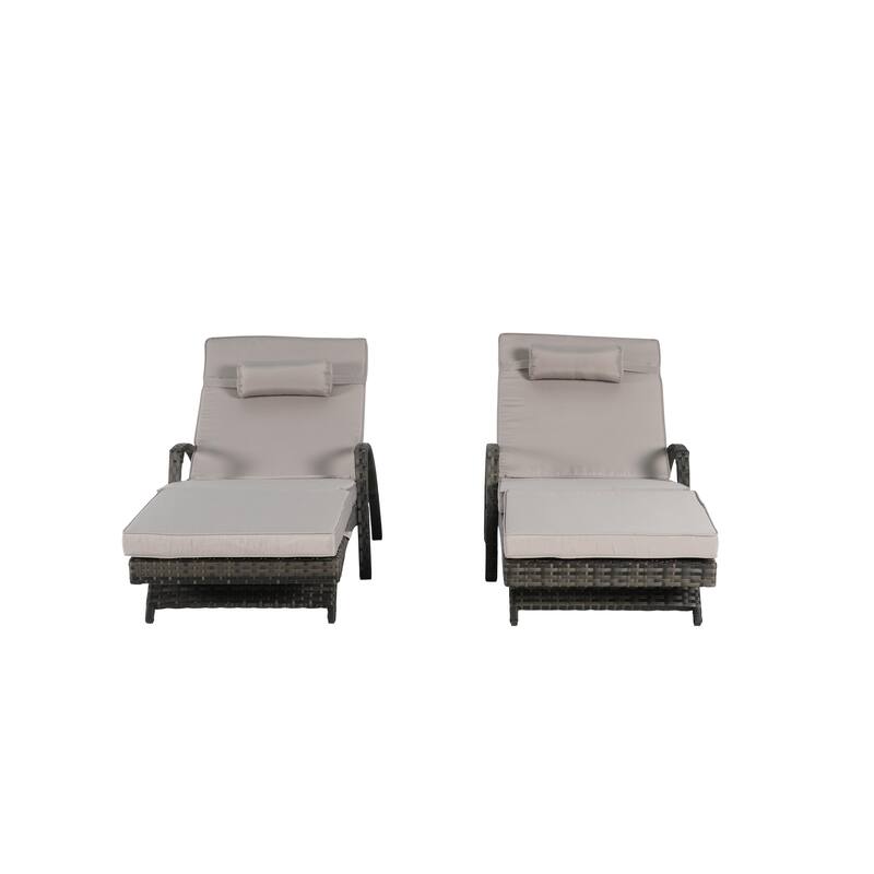 76.77" Long Reclining Chaise Set of 2, Outdoor Wicker Double Sunbed Lounge with Removable Cushions - Light Gray