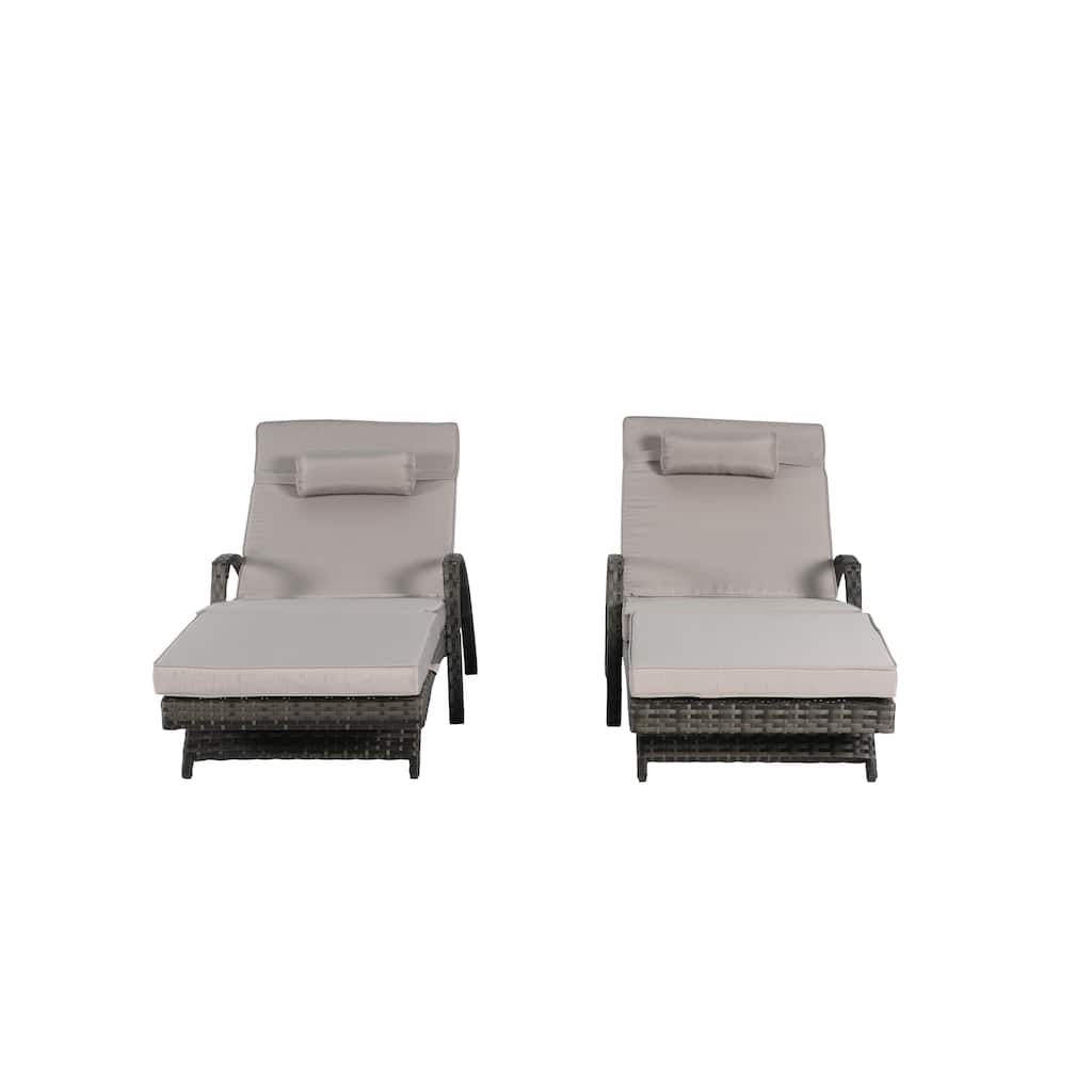 76.77" Long Reclining Chaise Set of 2, Outdoor Wicker Double Sunbed Lounge with Removable Cushions