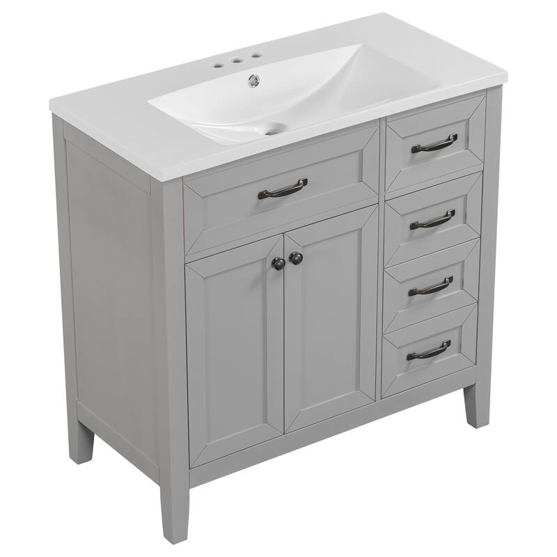 36" Bathroom Vanity with Sink Combo, Black Bathroom Cabinet with Drawers, Solid Frame and MDF Board