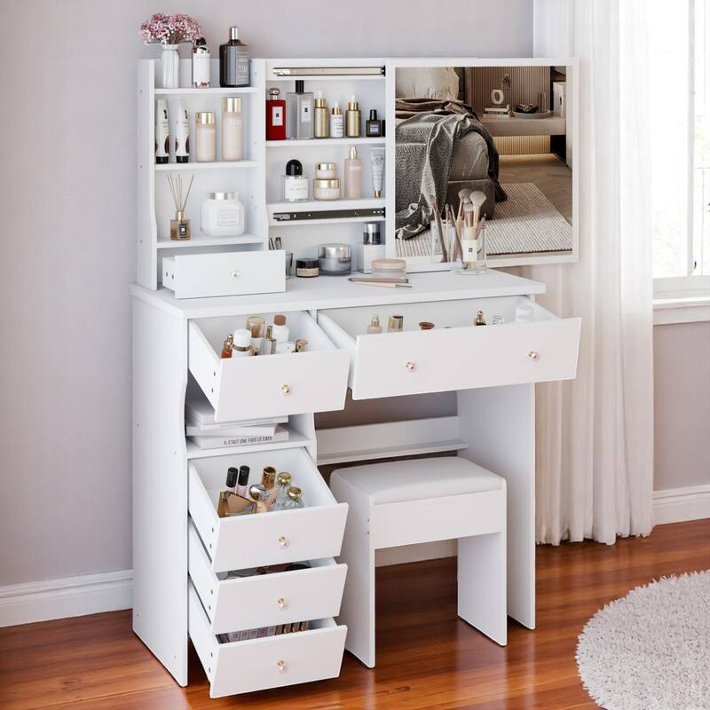 KISRAIS 37" Fashion Vanity Desk with Mirror