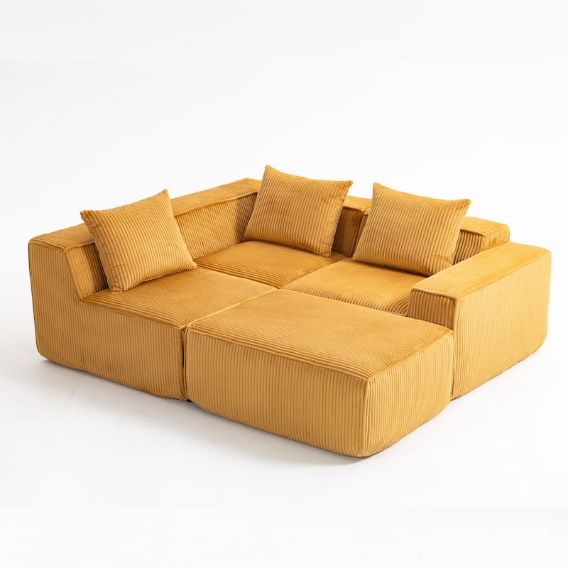 Modular Sleeper Sofa Bed Corduroy L-shaped Sectional Sofa with Chaise Floor Standing Multi Person Compressed Sofa with Ottoman