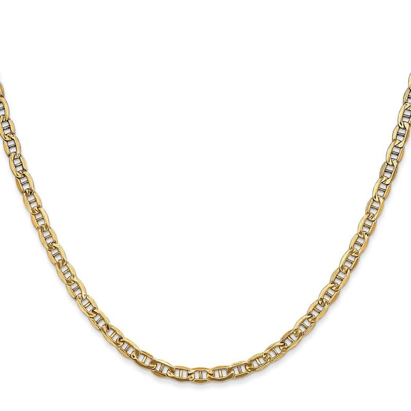 Curata 14k Yellow Gold 9" 3.2mm Semi solid Mariner Anchor Chain Anklet (Lobster-claw)