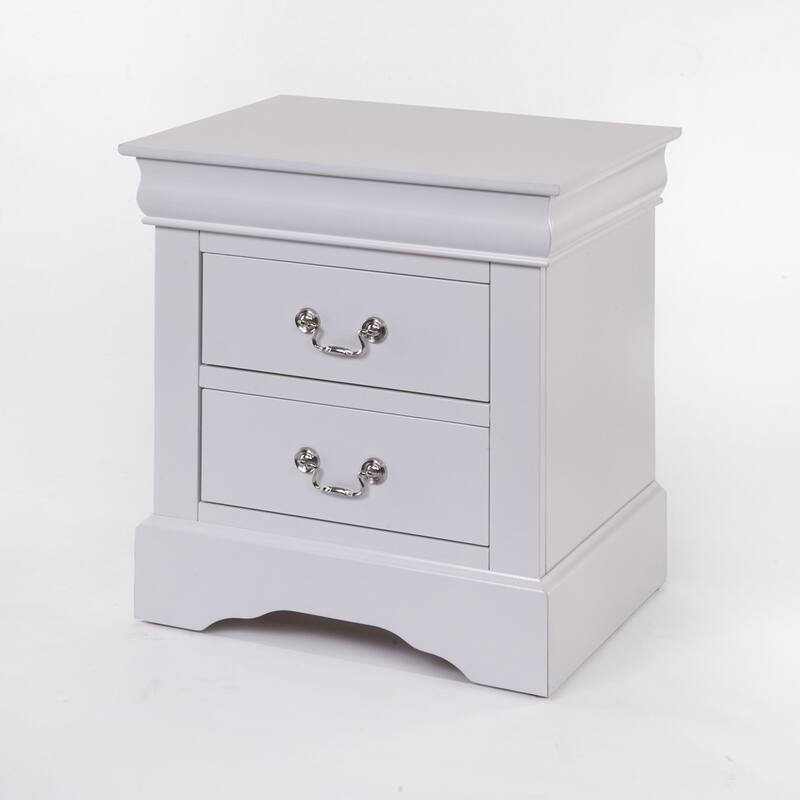 Modern White Nightstand with Two Drawers and Nickel Handles