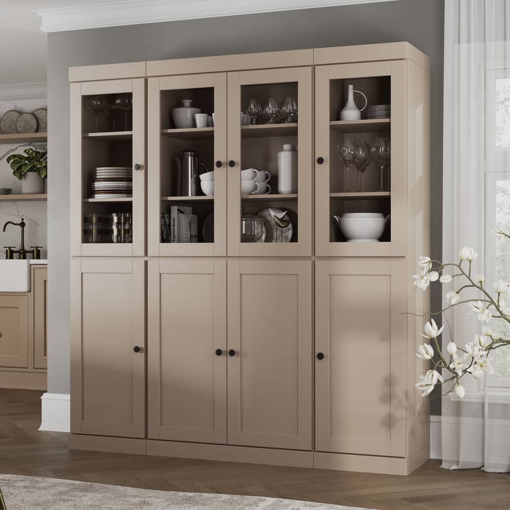 Palace Imports 100% Solid Wood Pantry China Cabinet, Clear Glass & Shaker Doors, Adjustable Shelves, 65" Wide, 71.5" Tall