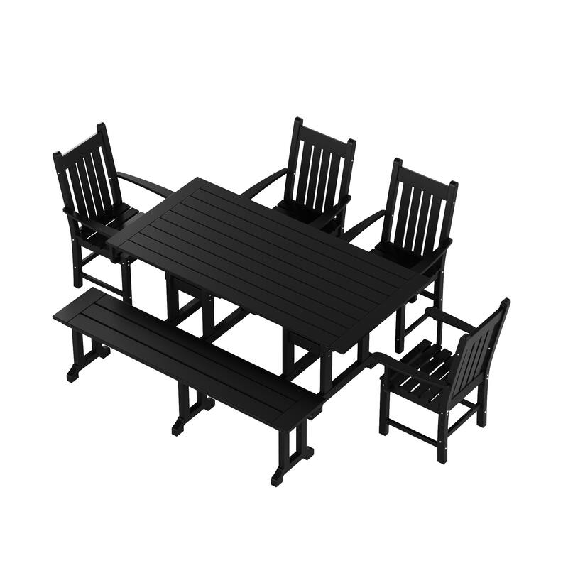 Laguna Hdpe All Weather Outdoor Patio Dining Set with Rectangle Table, Arm Chairs and Bench (6-Piece Set)