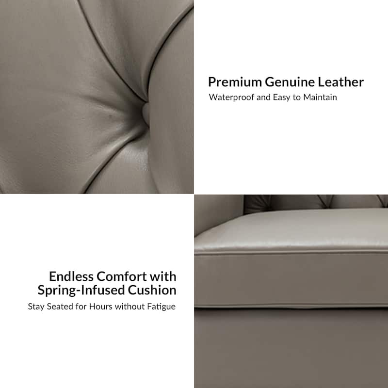 Mateo 82.28" Wide Transitional Genuine Leather Sofa with Nailhead Trim and Button-Tufted Back