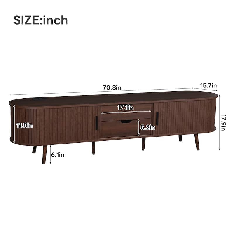 70" Mid Century TV Stand with Tambour Doors & Drawers, Media Console for 80" TVs, Living Room & Bedroom Storage