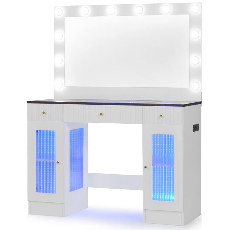 43.3" Vanity Desk with Mirror, Modern Makeup Vanity with Drawers and Power Outlet