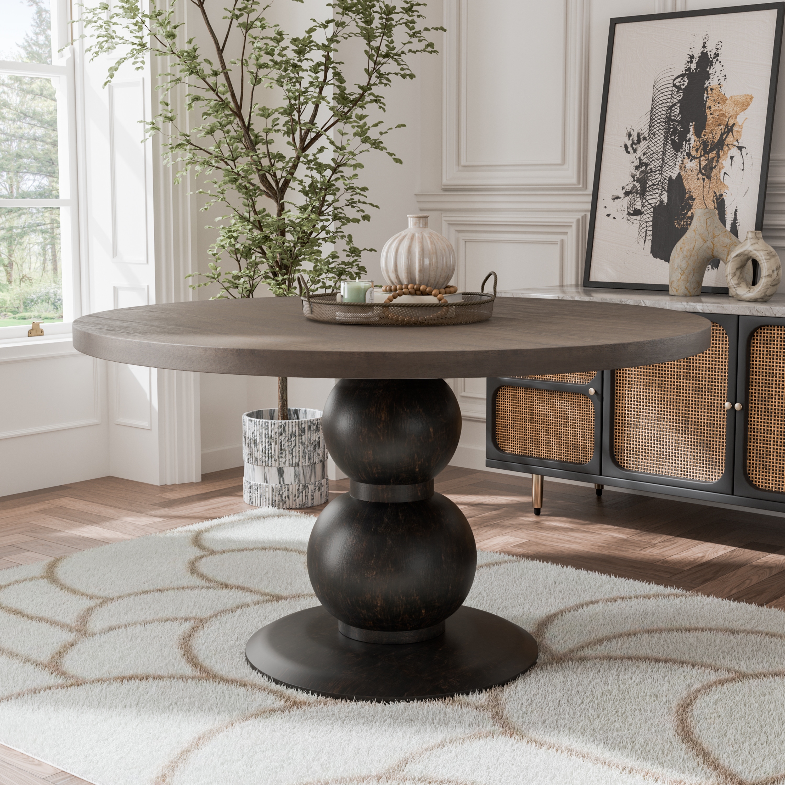 Furniture of America Harold Modern 54 inch Round Espresso Pedestal Dining Table